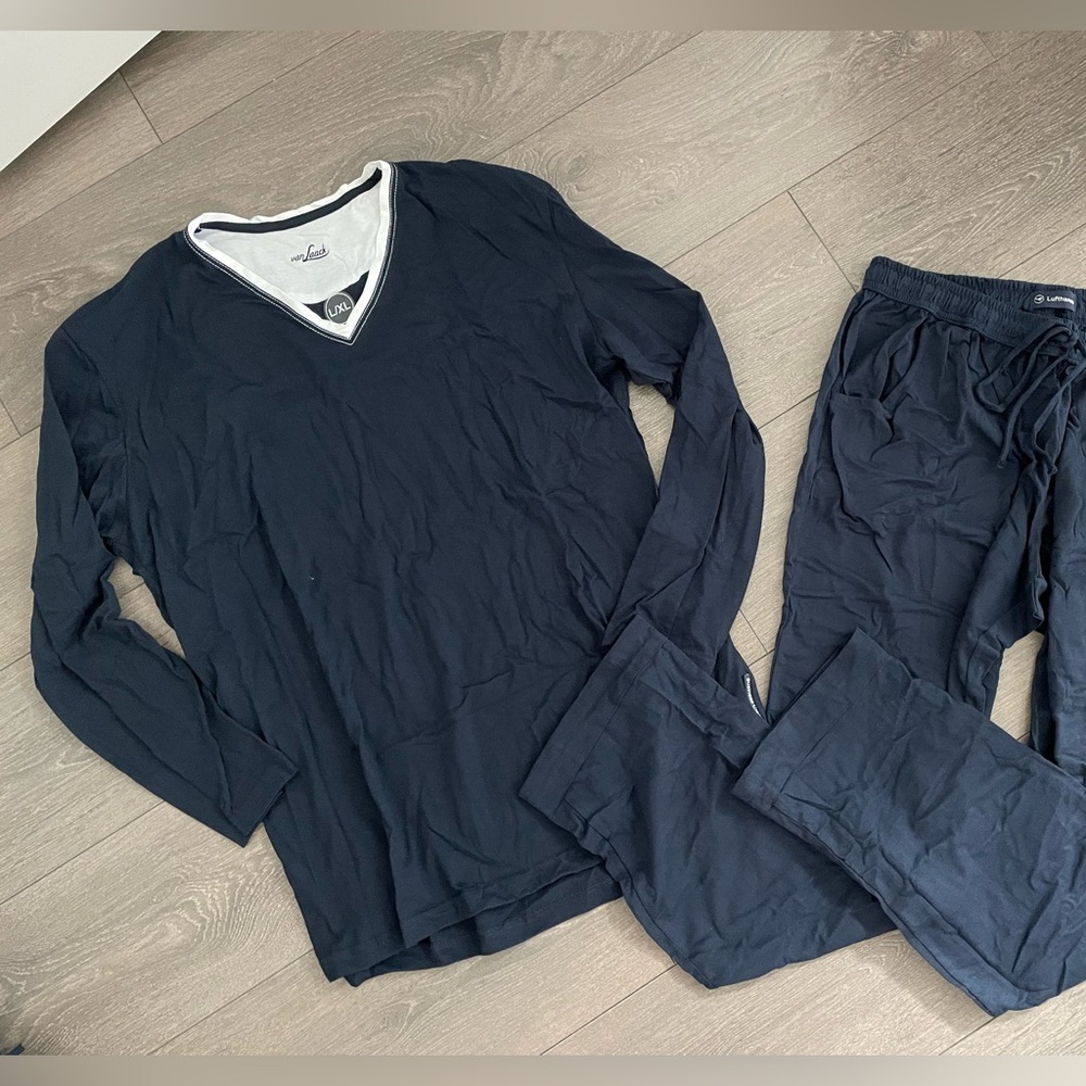 Navy Pajama Set shirt sweater long sleeve S/M travel Lufthansa business class